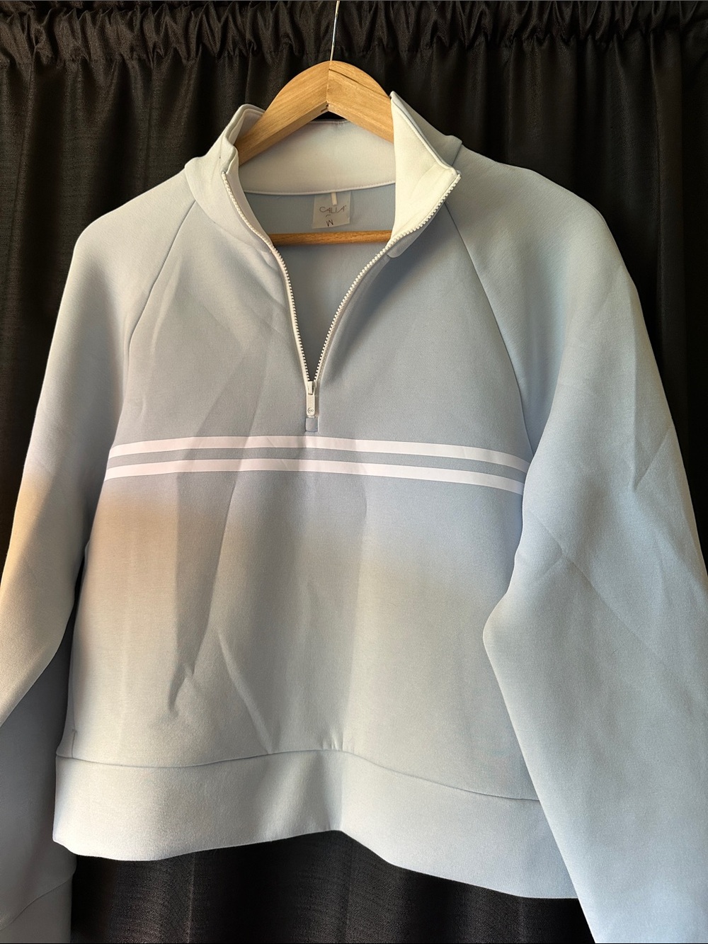 Calia Quarter-Zip Light Blue Sweater with Stripe Detail